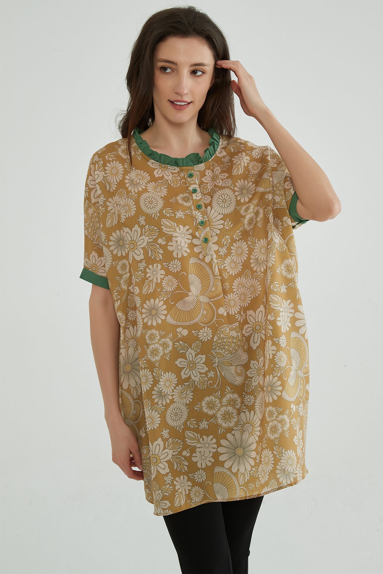 Dark Sand Women Floral Flowy Tops - Whisper Mint